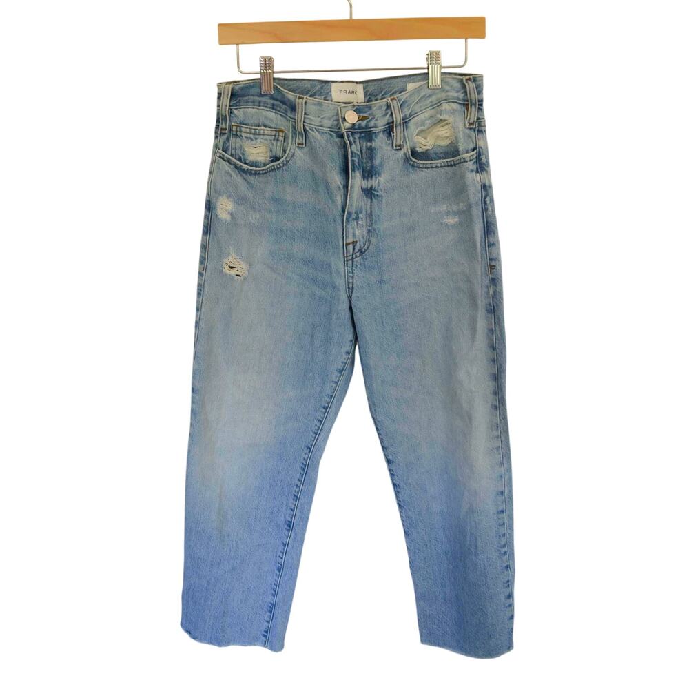 Frame Le Jane Cropped Distressed High-Rise Straight-Leg Jeans